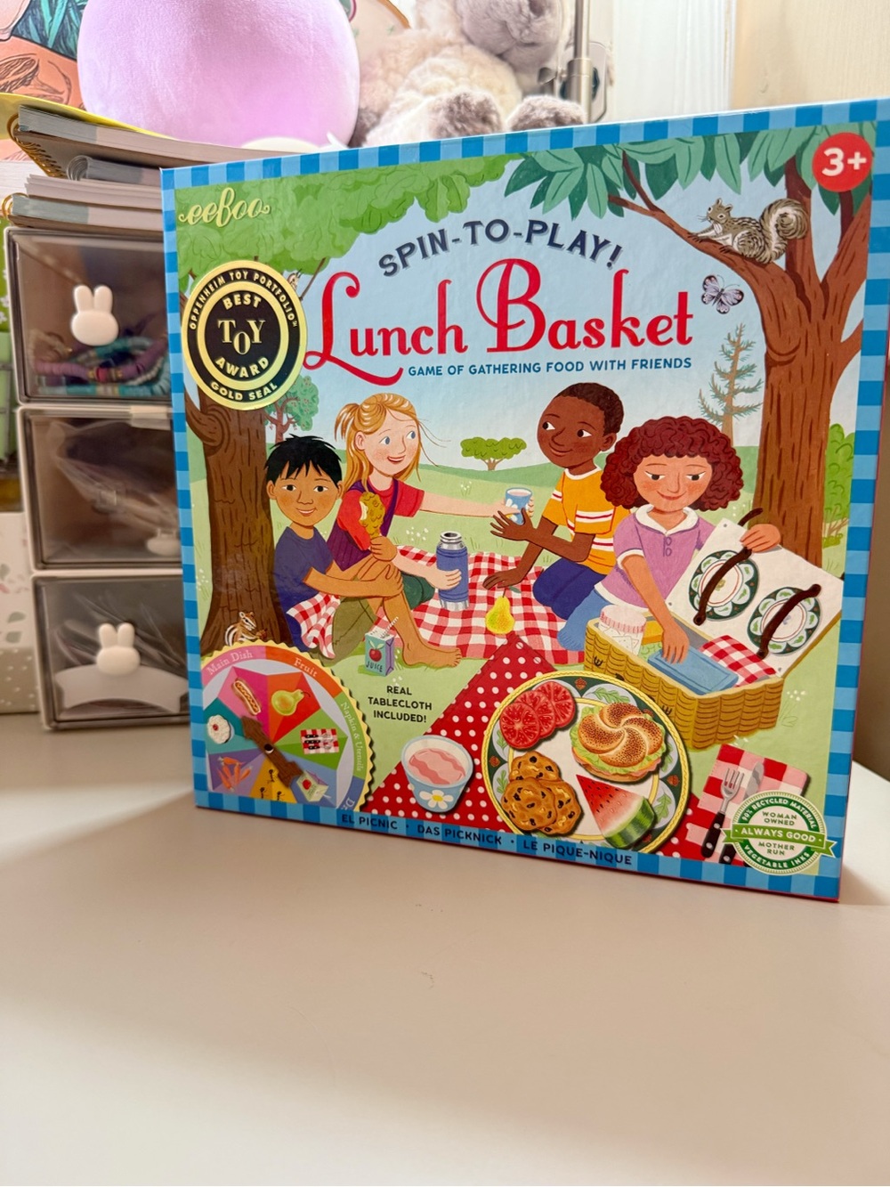 Eeboo Spin To Play Lunch Basket Board Game Picnic Woman Owned Educational NEW